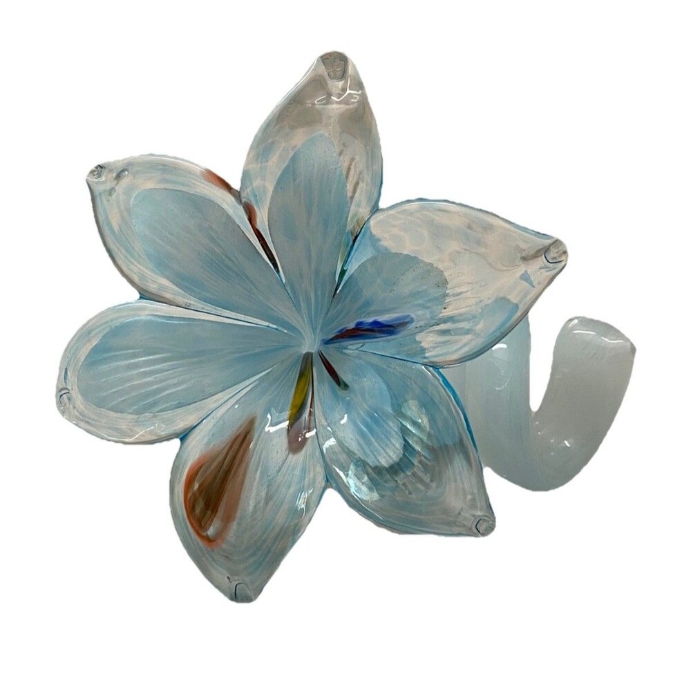 Murano Glass Hand Blown Blue Flower Twisted Stem 4” Italy Art Lily Floral